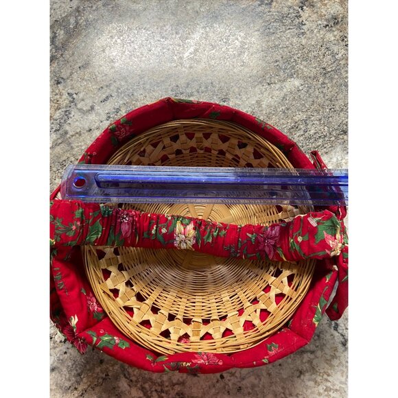 Handmade Wicker Basket Red Poinsettia Fabric Liner Holiday Christmas Floral Deco - Picture 6 of 7